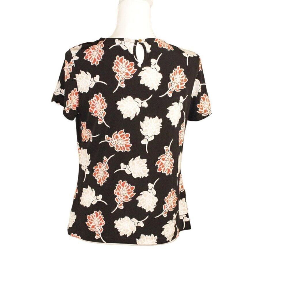 Calvin Klein Black Floral Stretch Blouse Keyhole Back Women’s Small - Picture 3 of 6